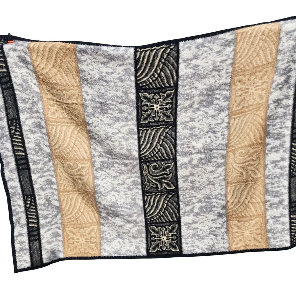 Vintage Plush Tapestry Blanket Throw | Southwest‎ Geometric Stripe Pattern Beige